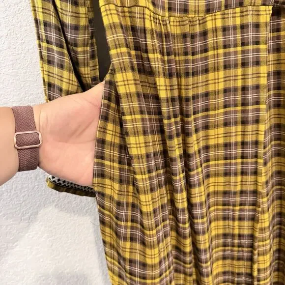 Anthropologie Dalton Wrap Maxi Dress Plaid Mustard Yellow Academia Fall Medium - Picture 9 of 16